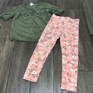 Carters three-quarter length girls button up shirt with matching floral leggings